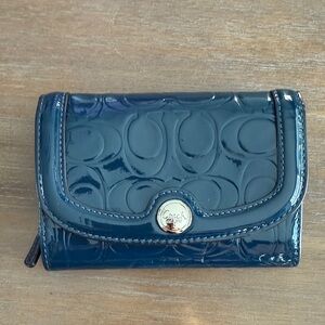 Coach Navy Embossed Patent Leather Wallet